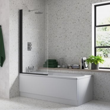 Black 1500mm x 800mm Single Square Bath Screen