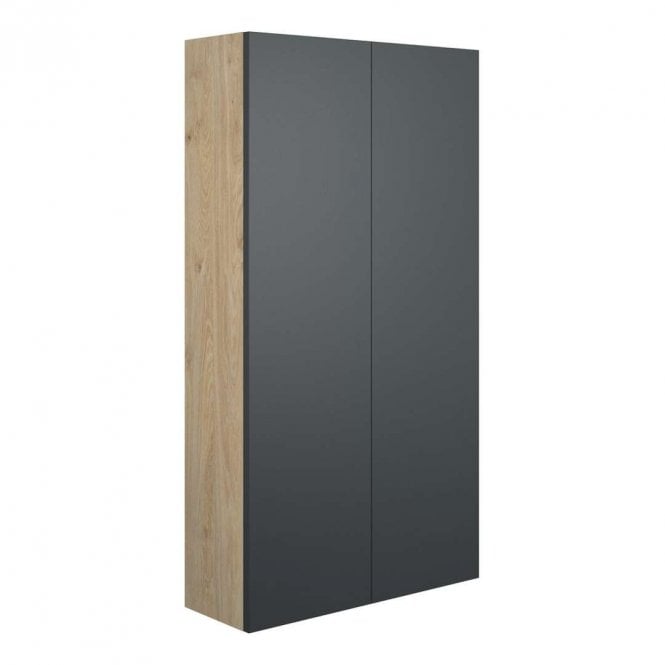 Dove Bathrooms Blake 600mm Slim 2 Door Wall Unit - Matt Graphite Grey (Oak Cabinet)