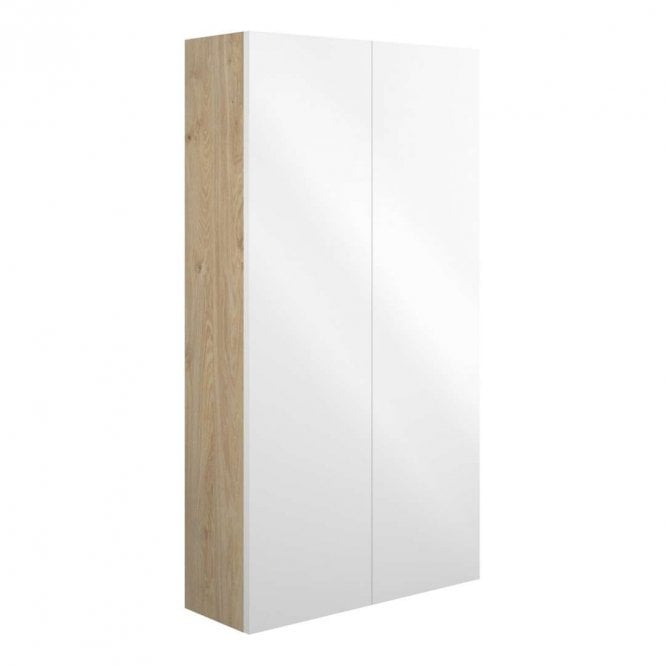 Dove Bathrooms Blake 600mm Slim 2 Door Wall Unit - White Gloss (Oak Cabinet)