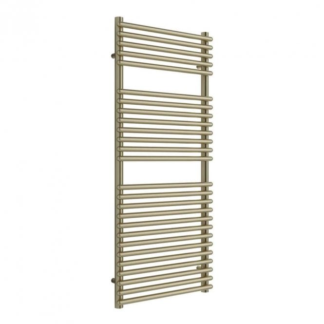 Dove Bathrooms Brent 1190mm x 500mm Brushed Brass Round Bar Ladder Towel Radiator
