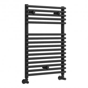 Brent 730mm x 500mm Black Round Bar Ladder Towel Radiator