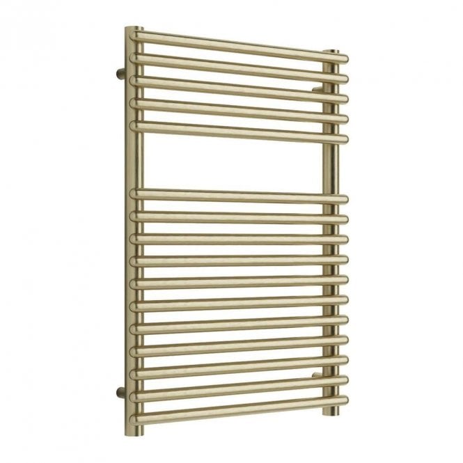 Dove Bathrooms Brent 730mm x 500mm Brushed Brass Round Bar Ladder Towel Radiator