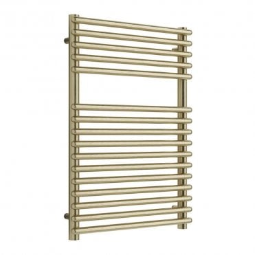 Brent 730mm x 500mm Brushed Brass Round Bar Ladder Towel Radiator