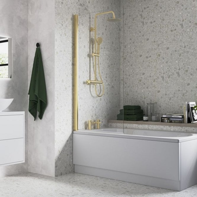 Dove Bathrooms Brushed Brass 1400mm x 800mm Single Square Bath Screen