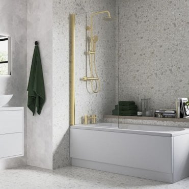 Brushed Brass 1400mm x 800mm Single Square Bath Screen