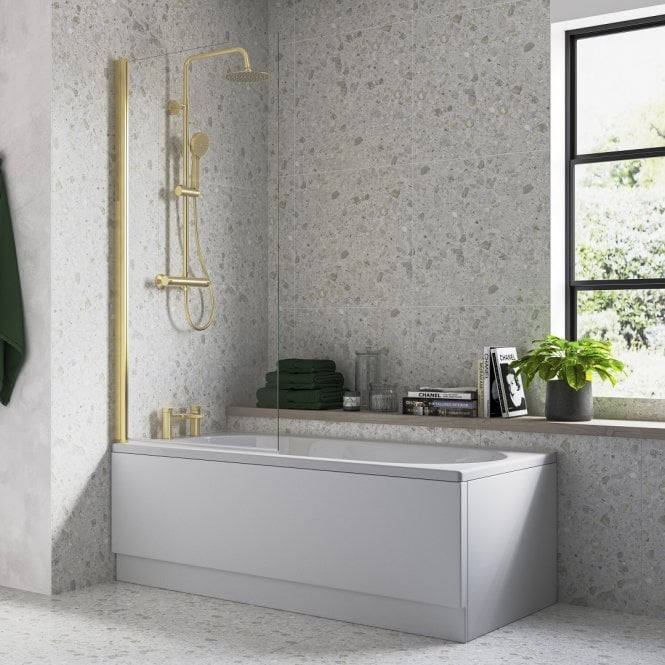 Dove Bathrooms Brushed Brass 1500mm x 800mm Single Straight Bath Screen