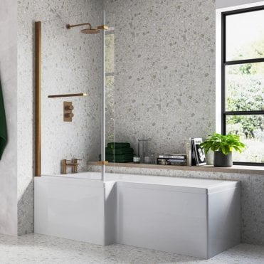 Brushed Bronze 1500mm x 815mm L Shaped Shower Bath Screen