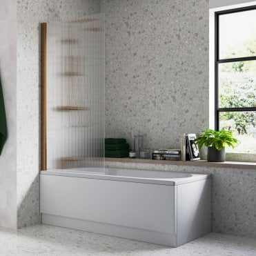 Brushed Bronze Fluted Glass 1500mm x 800mm Single Straight Bath Screen