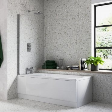 Chrome 1400mm x 800mm Radius Curved Bath Screen
