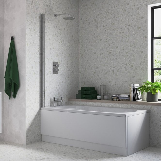 Dove Bathrooms Chrome 1400mm x 800mm Single Square Bath Screen