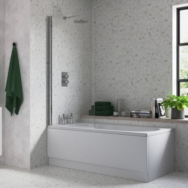 Chrome 1400mm x 800mm Single Square Bath Screen
