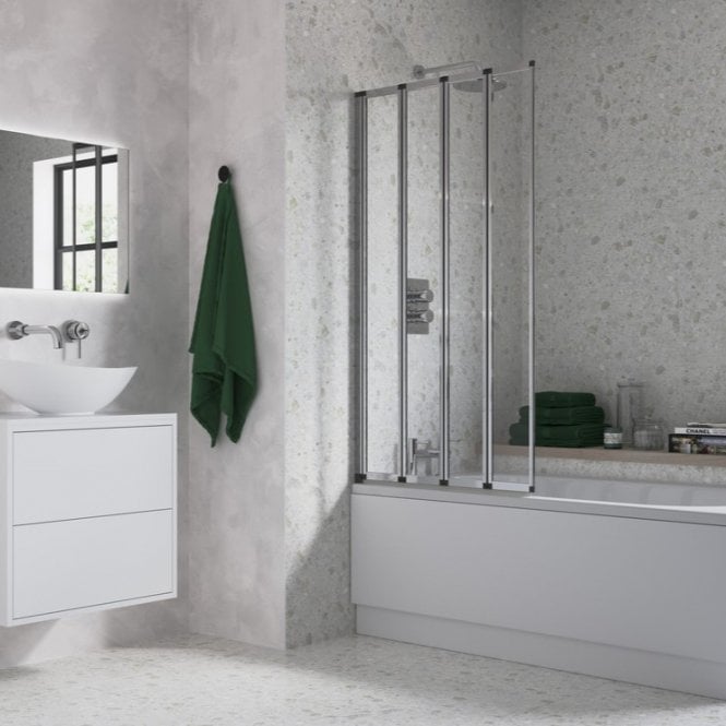 Dove Bathrooms Chrome 1400mm x 815mm Framed Four Panel Folding Bath Screen