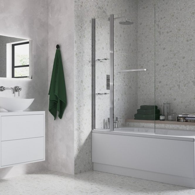 Dove Bathrooms Chrome 1500mm x 1000mm Two Panel Folding Bath Screen