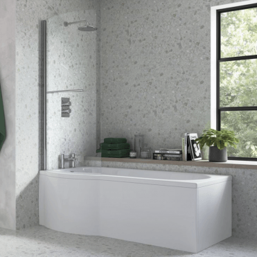 Chrome 1500mm x 760mm P Shape Bath Screen