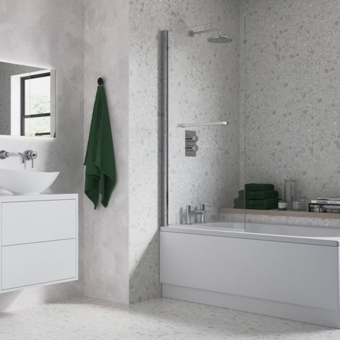 Dove Bathrooms Chrome 1500mm x 800mm Single Straight Bath Screen with Rail