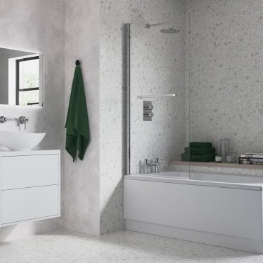 Chrome 1500mm x 800mm Single Straight Bath Screen with Rail