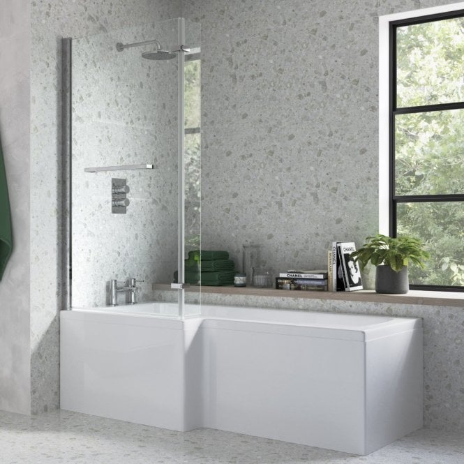 Dove Bathrooms Chrome 1500mm x 815mm L Shaped Shower Bath Screen