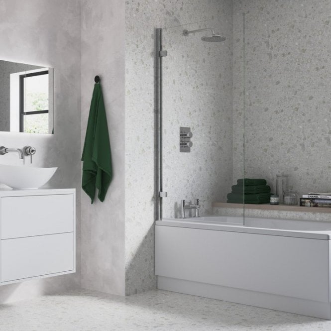 Dove Bathrooms Chrome 1500mm x 850mm Hinged Square Bath Screen