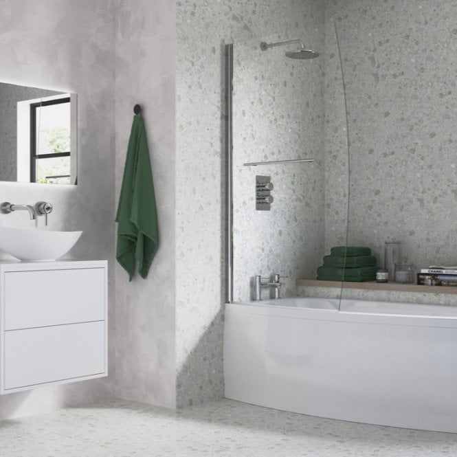 Dove Bathrooms Chrome 1500mm x 900mm Space Saver Bath Screen