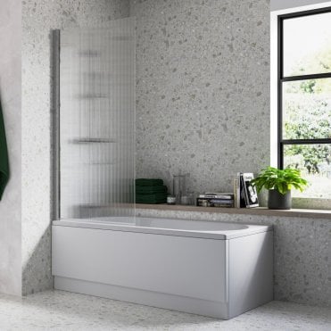 Chrome Fluted Glass 1500mm x 800mm Single Straight Bath Screen