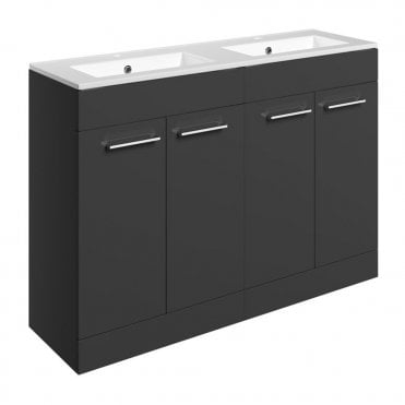 City 1210mm Floor Standing 4 Door Basin Unit & 2TH Thin Edge Basin - Anthracite Gloss