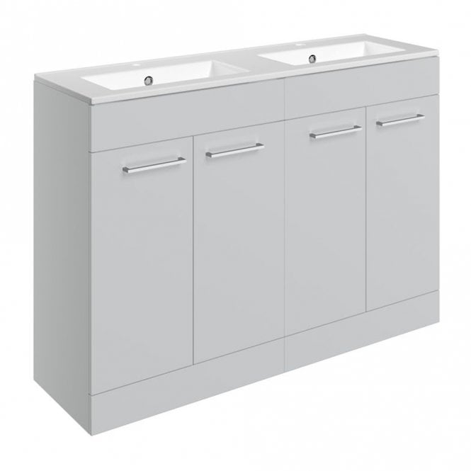 Dove Bathrooms City 1210mm Floor Standing 4 Door Basin Unit & 2TH Thin Edge Basin - Grey Gloss