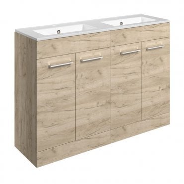 City 1210mm Floor Standing 4 Door Basin Unit & 2TH Thin Edge Basin - Oak