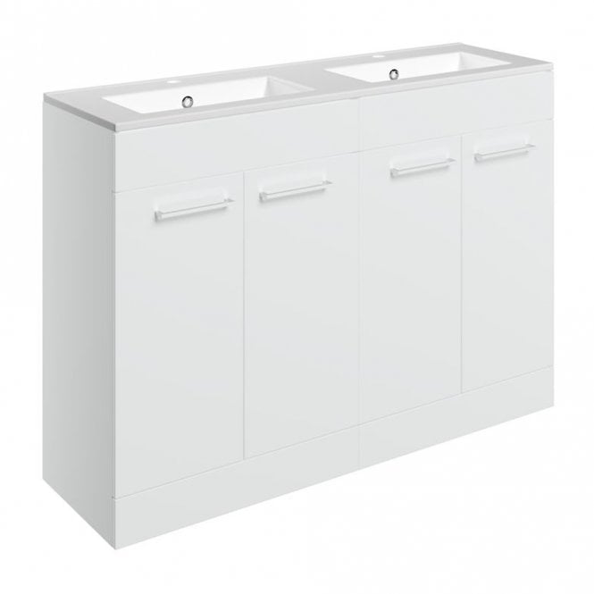 Dove Bathrooms City 1210mm Floor Standing 4 Door Basin Unit & 2TH Thin Edge Basin - White Gloss