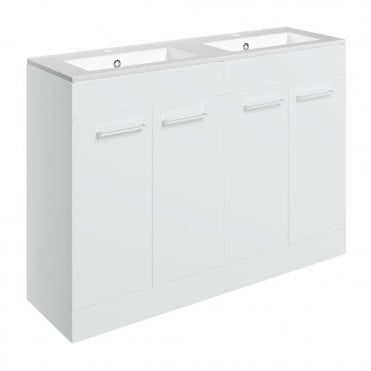 City 1210mm Floor Standing 4 Door Basin Unit & 2TH Thin Edge Basin - White Gloss
