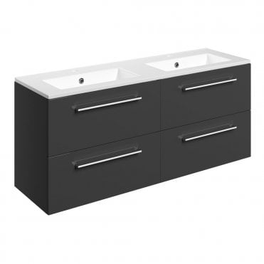 City 1210mm Wall Hung 4 Drawer Basin Unit & 2TH Thin Edge Basin - Anthracite Gloss