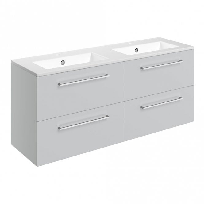 Dove Bathrooms City 1210mm Wall Hung 4 Drawer Basin Unit & 2TH Thin Edge Basin - Grey Gloss