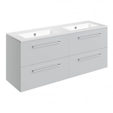 City 1210mm Wall Hung 4 Drawer Basin Unit & 2TH Thin Edge Basin - Grey Gloss