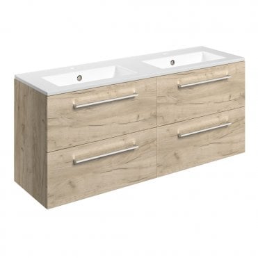 City 1210mm Wall Hung 4 Drawer Basin Unit & 2TH Thin Edge Basin - Oak