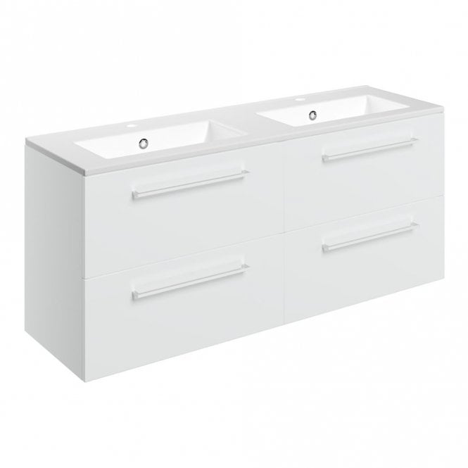 Dove Bathrooms City 1210mm Wall Hung 4 Drawer Basin Unit & 2TH Thin Edge Basin - White Gloss