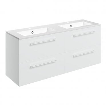 City 1210mm Wall Hung 4 Drawer Basin Unit & 2TH Thin Edge Basin - White Gloss