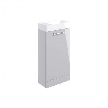 City 410mm Floor Standing 1 Door Cloakroom Unit & Basin - Grey Gloss