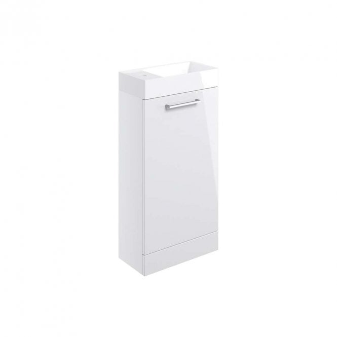 Dove Bathrooms City 410mm Floor Standing 1 Door Cloakroom Unit & Basin - White Gloss
