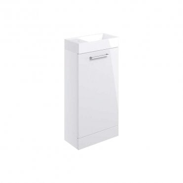 City 410mm Floor Standing 1 Door Cloakroom Unit & Basin - White Gloss