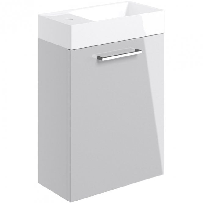 Dove Bathrooms City 410mm Wall Hung 1 Door Cloakroom Unit & Basin - Grey Gloss