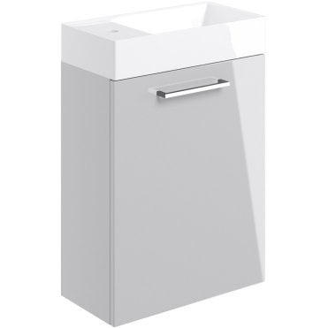 City 410mm Wall Hung 1 Door Cloakroom Unit & Basin - Grey Gloss