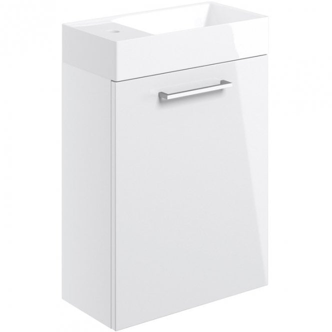 Dove Bathrooms City 410mm Wall Hung 1 Door Cloakroom Unit & Basin - White Gloss