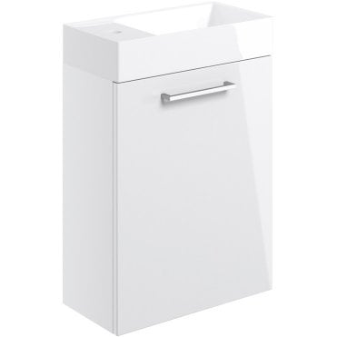 City 410mm Wall Hung 1 Door Cloakroom Unit & Basin - White Gloss