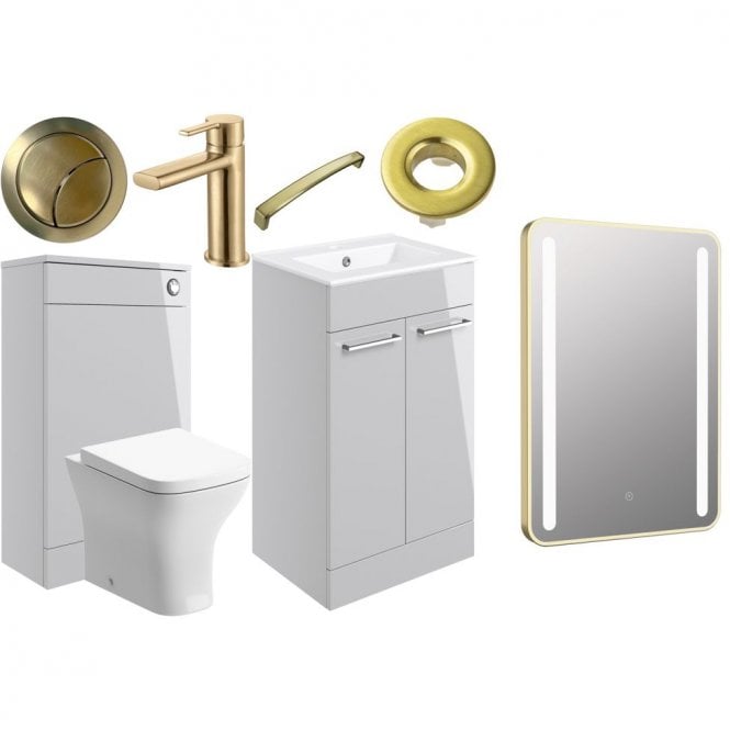 Dove Bathrooms City 510mm F/S Furniture Pack - Grey Gloss with Brushed Brass Finishes