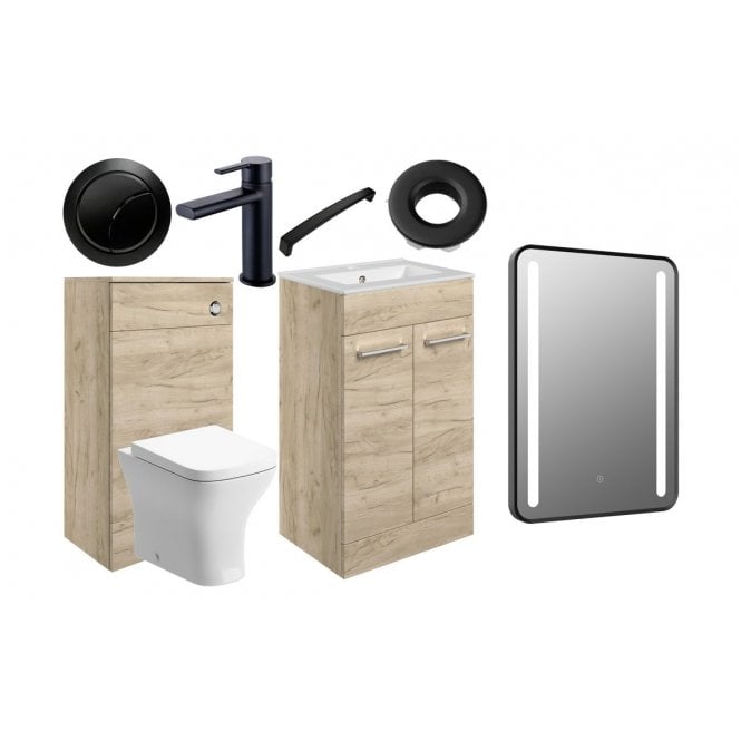 Dove Bathrooms City 510mm F/S Furniture Pack - Oak w/Black Finishes