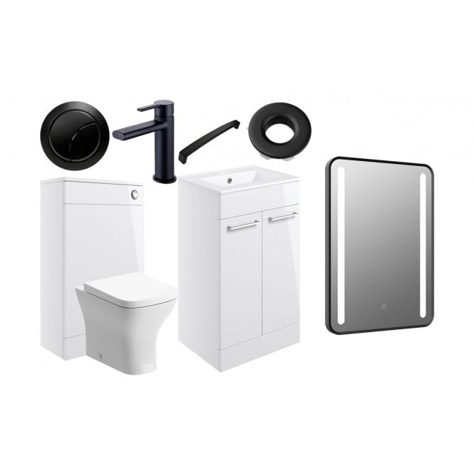 Dove Bathrooms City 510mm F/S Furniture Pack - White Gloss w/Black Finishes
