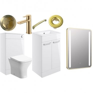 City 510mm F/S Furniture Pack - White Gloss with Brushed Brass Finishes
