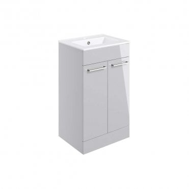 City 510mm Floor Standing 2 Door Vanity Unit & Basin - Grey Gloss