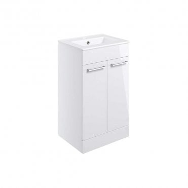 City 510mm Floor Standing 2 Door Vanity Unit & Basin - White Gloss