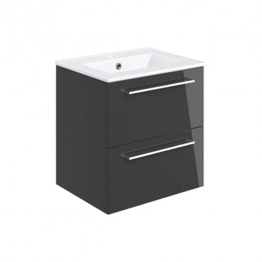 City 510mm Wall Hung 2 Drawer Vanity Unit & Basin - Anthracite