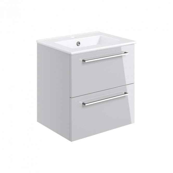 Dove Bathrooms City 510mm Wall Hung 2 Drawer Vanity Unit & Basin - Grey Gloss